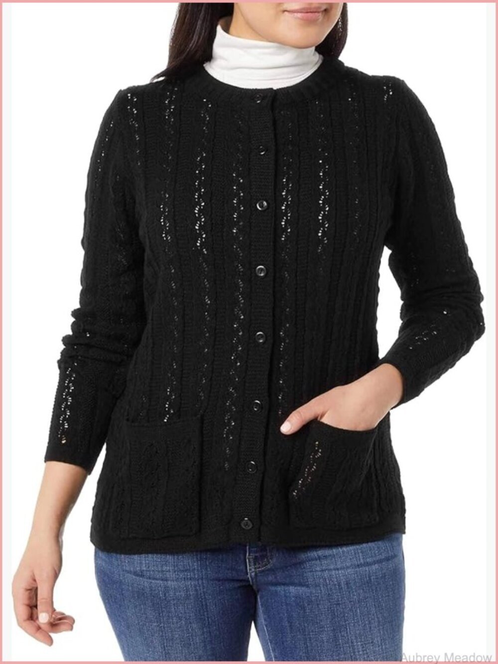 Lightweight Cable Stitch Crew Neck Button Down Cardigan